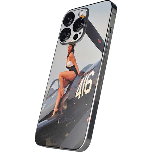 1940s Navy Pin-Up Girl On Corsair Fighter Plane iPhone 15 Pro Skin