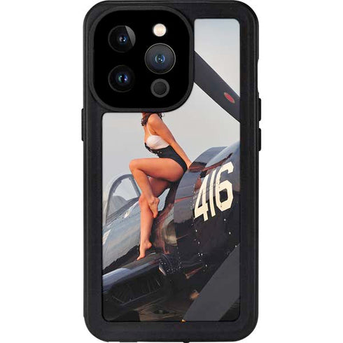 1940s Navy Pin-Up Girl On Corsair Fighter Plane iPhone 14 Pro Waterproof Case