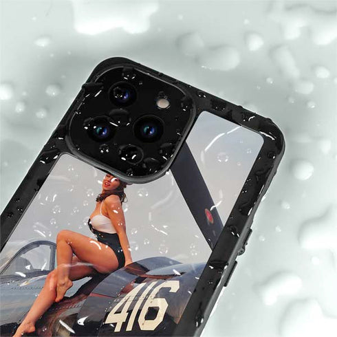1940s Navy Pin-Up Girl On Corsair Fighter Plane iPhone 14 Pro Waterproof Case