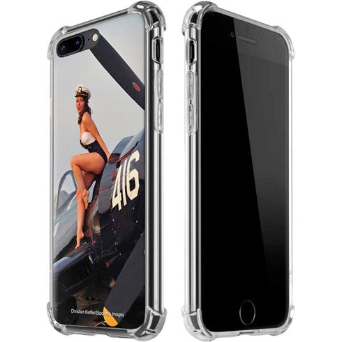 1940s Navy Pin-Up Girl On Corsair Fighter Plane iPhone 7/8 Plus Clear Case