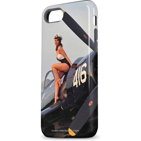 1940s Navy Pin-Up Girl On Corsair Fighter Plane iPhone 8 Pro Case