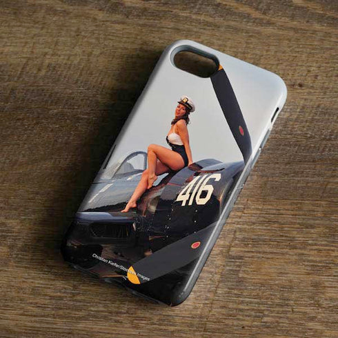 1940s Navy Pin-Up Girl On Corsair Fighter Plane iPhone 8 Pro Case