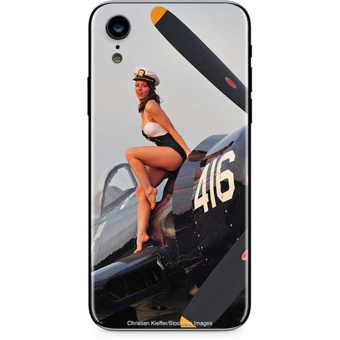 1940s Navy Pin-Up Girl On Corsair Fighter Plane iPhone XR Skin