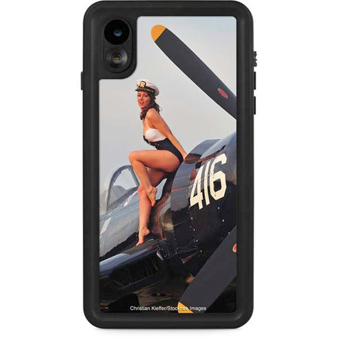 1940s Navy Pin-Up Girl On Corsair Fighter Plane iPhone XR Waterproof Case
