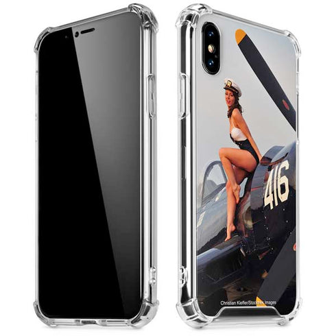 1940s Navy Pin-Up Girl On Corsair Fighter Plane iPhone XS Max Clear Case