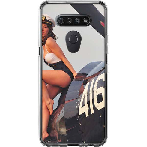 1940s Navy Pin-Up Girl On Corsair Fighter Plane LG K51/Q51 Clear Case
