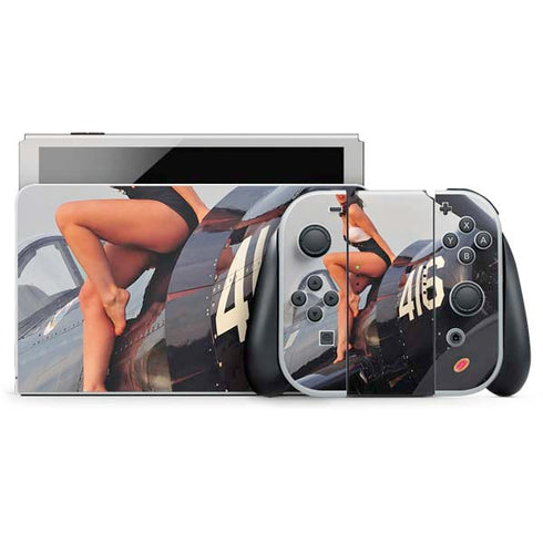 1940s Navy Pin-Up Girl On Corsair Fighter Plane Nintendo Switch OLED (2021) Skin