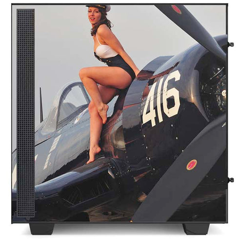 1940s Navy Pin-Up Girl On Corsair Fighter Plane NZXT H510 Compact ATX Mid-Tower Case Skin