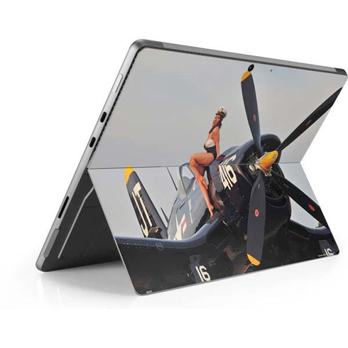 1940s Navy Pin-Up Girl On Corsair Fighter Plane Surface Pro 8 Skin