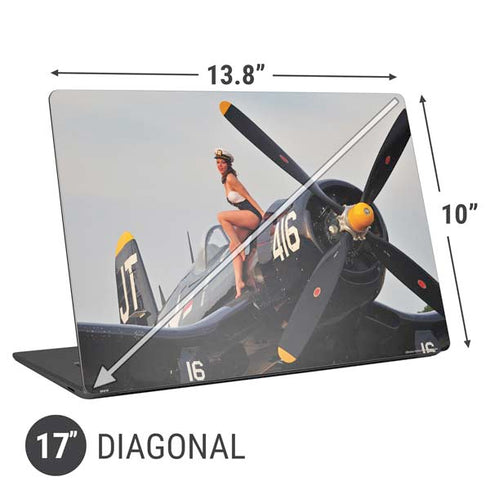 1940s Navy Pin-Up Girl On Corsair Fighter Plane Universal Laptop 17in (13.8 x 10in) Skin