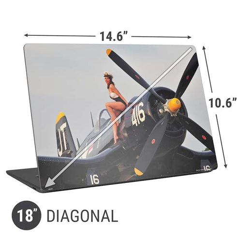 1940s Navy Pin-Up Girl On Corsair Fighter Plane Universal Laptop 18in (14.6 x 10.6in) Skin