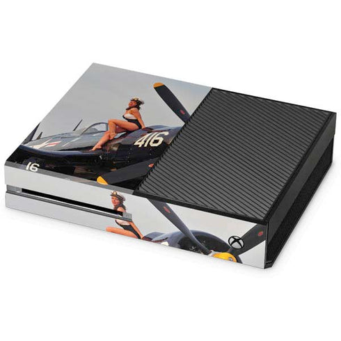 1940s Navy Pin-Up Girl On Corsair Fighter Plane Xbox One Console Skin