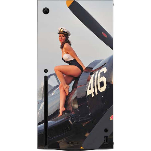 1940s Navy Pin-Up Girl On Corsair Fighter Plane Xbox Series X Console Skin