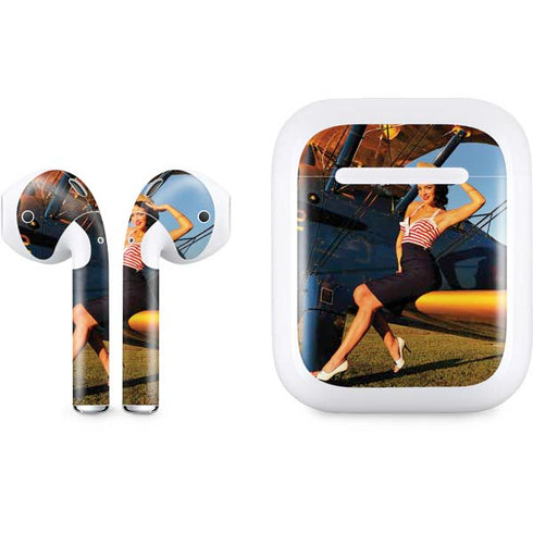 1940s Pin-Up On Stearman Biplane Apple AirPods Skin