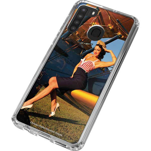 1940s Pin-Up On Stearman Biplane Galaxy A21 Clear Case