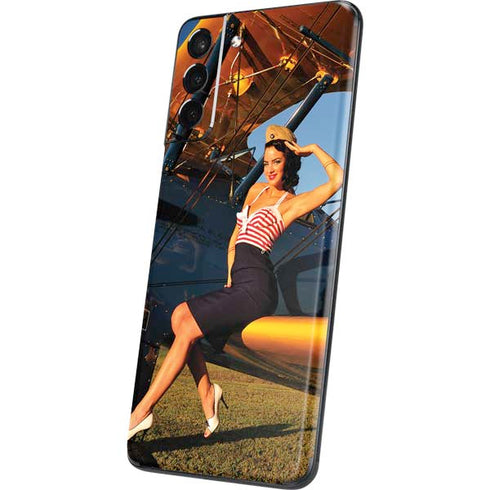 1940s Pin-Up On Stearman Biplane Galaxy S21 5G Skin