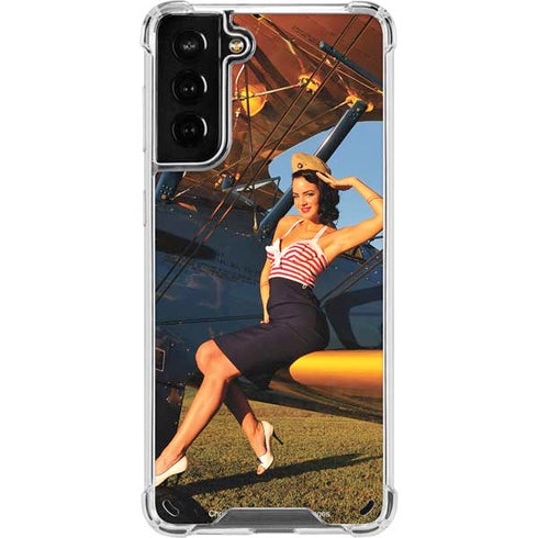1940s Pin-Up On Stearman Biplane Galaxy S21 Plus 5G Clear Case