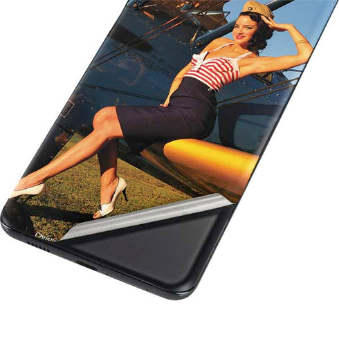 1940s Pin-Up On Stearman Biplane Galaxy S21 Plus 5G Skin