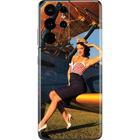 1940s Pin-Up On Stearman Biplane Galaxy S21 Ultra 5G Skin