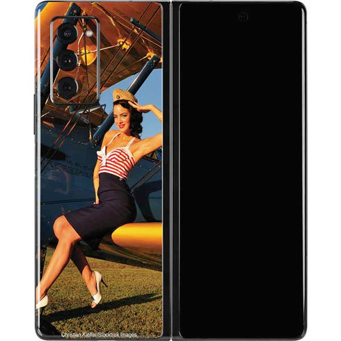 1940s Pin-Up On Stearman Biplane Galaxy Z Fold2 5G Skin