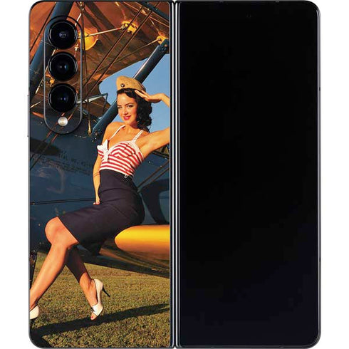 1940s Pin-Up On Stearman Biplane Galaxy Z Fold4 5G Skin