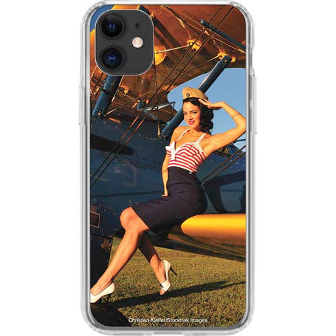 1940s Pin-Up On Stearman Biplane iPhone 11 Clear Case