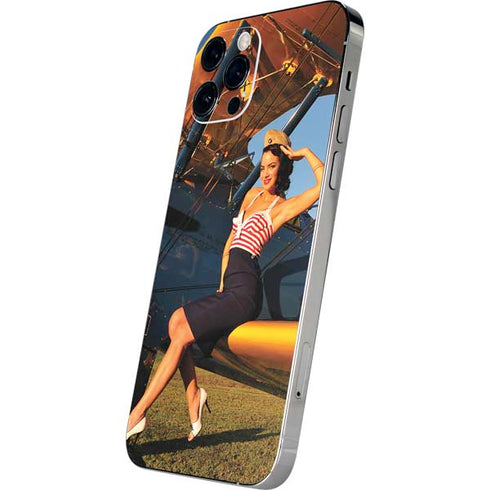 1940s Pin-Up On Stearman Biplane iPhone 12 Pro Skin