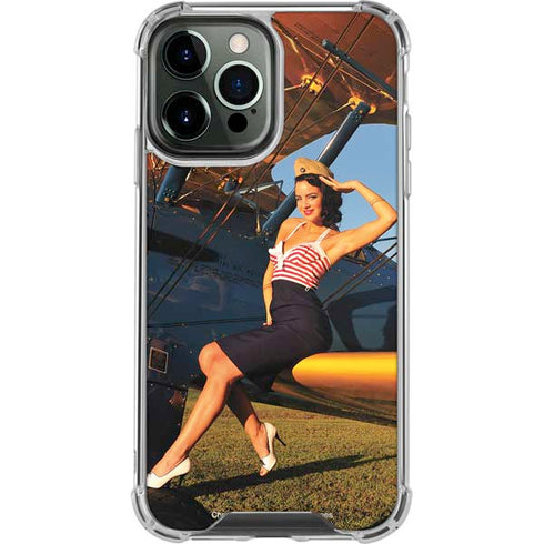 1940s Pin-Up On Stearman Biplane iPhone 13 Pro Max Clear Case