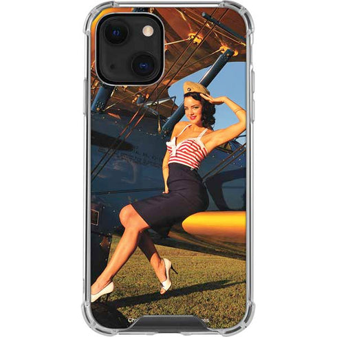 1940s Pin-Up On Stearman Biplane iPhone 14 Clear Case
