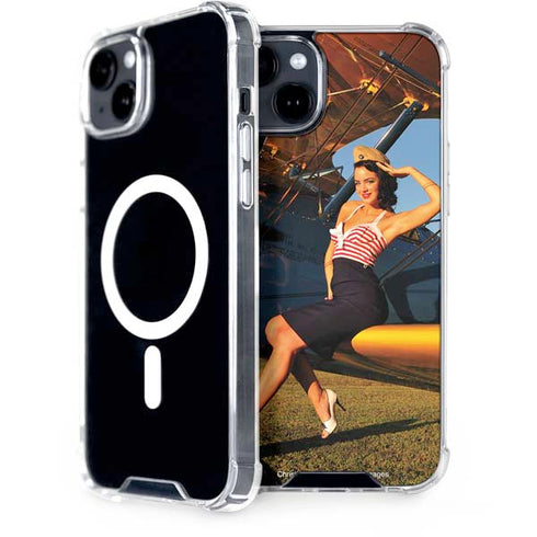 1940s Pin-Up On Stearman Biplane iPhone 15 Plus MagSafe Case