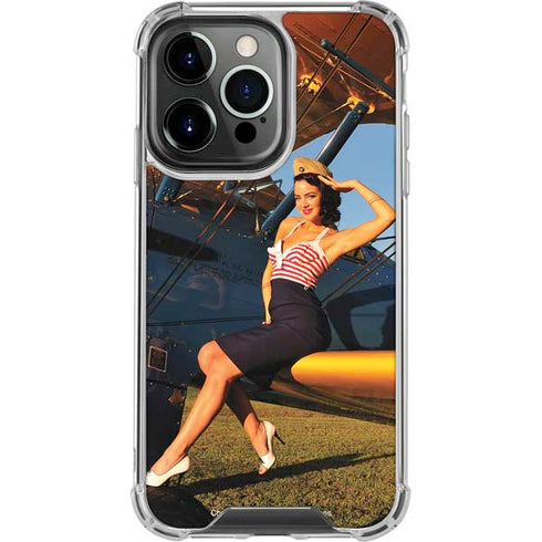 1940s Pin-Up On Stearman Biplane iPhone 14 Pro Clear Case