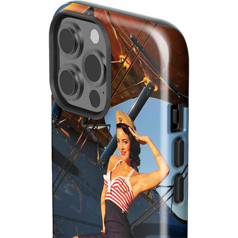 1940s Pin-Up On Stearman Biplane iPhone 14 Pro Max Impact Case