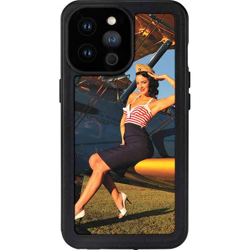 1940s Pin-Up On Stearman Biplane iPhone 14 Pro Max Waterproof Case