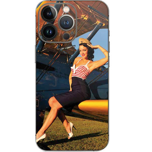 1940s Pin-Up On Stearman Biplane iPhone 14 Pro Skin