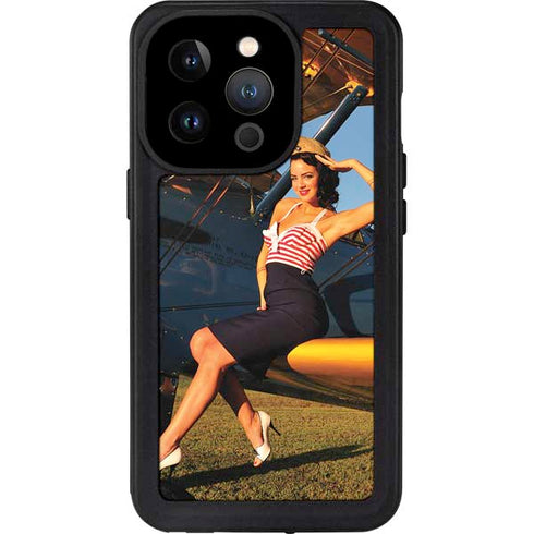 1940s Pin-Up On Stearman Biplane iPhone 14 Pro Waterproof Case
