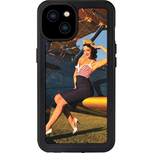 1940s Pin-Up On Stearman Biplane iPhone 15 Plus Waterproof Case