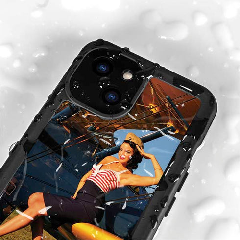 1940s Pin-Up On Stearman Biplane iPhone 15 Waterproof Case