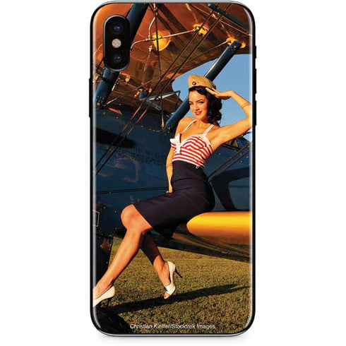 1940s Pin-Up On Stearman Biplane iPhone X Skin