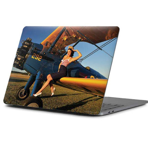 1940s Pin-Up On Stearman Biplane Apple MacBook Pro 13-inch Skin