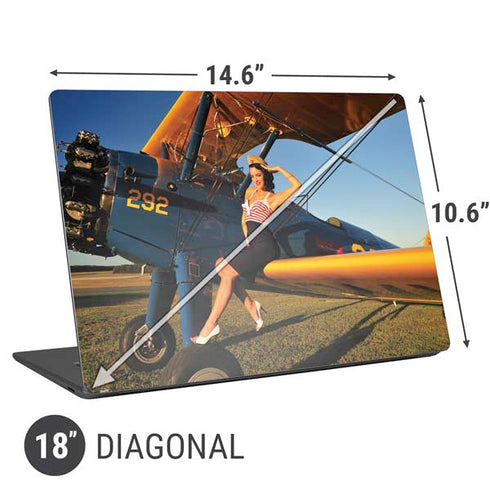 1940s Pin-Up On Stearman Biplane Universal Laptop 18in (14.6 x 10.6in) Skin