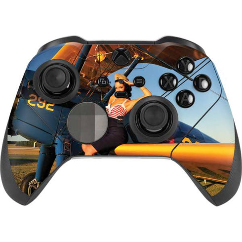 1940s Pin-Up On Stearman Biplane Xbox Elite Wireless Controller Series 2 Skin