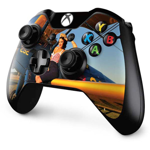 1940s Pin-Up On Stearman Biplane Xbox One Controller Skin