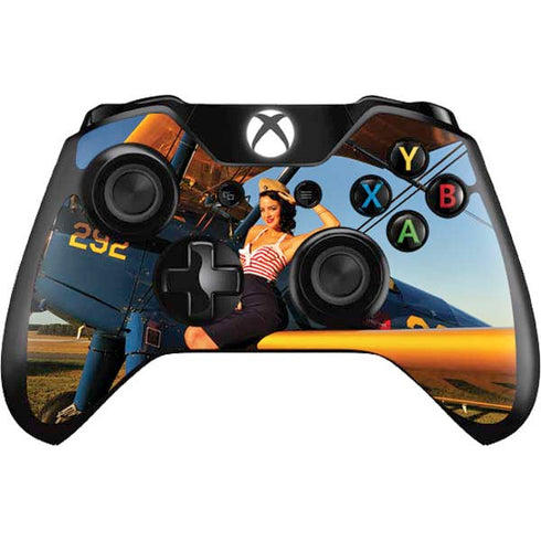 1940s Pin-Up On Stearman Biplane Xbox One Controller Skin