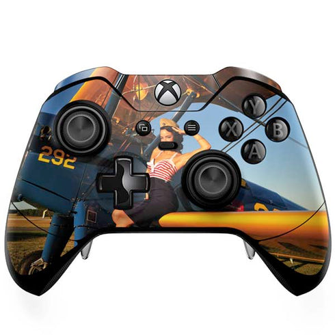 1940s Pin-Up On Stearman Biplane Xbox One Elite Controller Skin