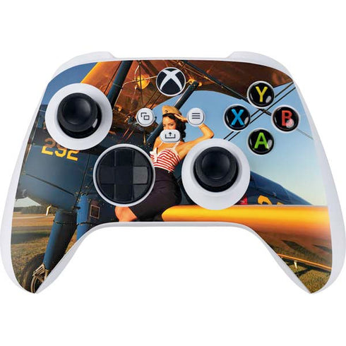 1940s Pin-Up On Stearman Biplane Xbox Series S Controller Skin