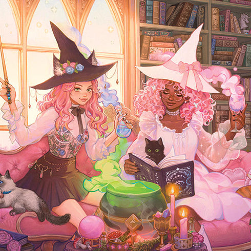 Pink Anime Witch Girls in Library with Cats by Ivy Dolamore iPhone 13 Folio Case
