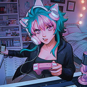 Anime Catgirl Gamer Nerd by Ivy Dolamore Wii Remote Controller Skin