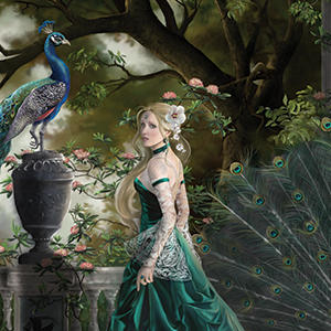 Woman with Peacocks by Nene Thomas Wii Remote Controller Skin