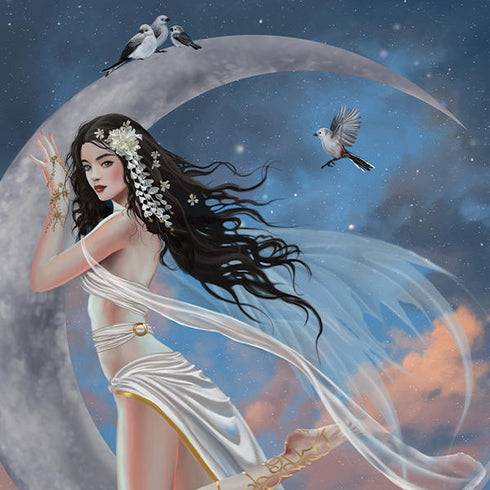 Fairy on Moon with Birds by Nene Thomas AWS DeepRacer Skin