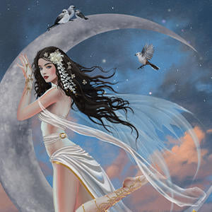 Fairy on Moon with Birds by Nene Thomas Wii Remote Controller Skin